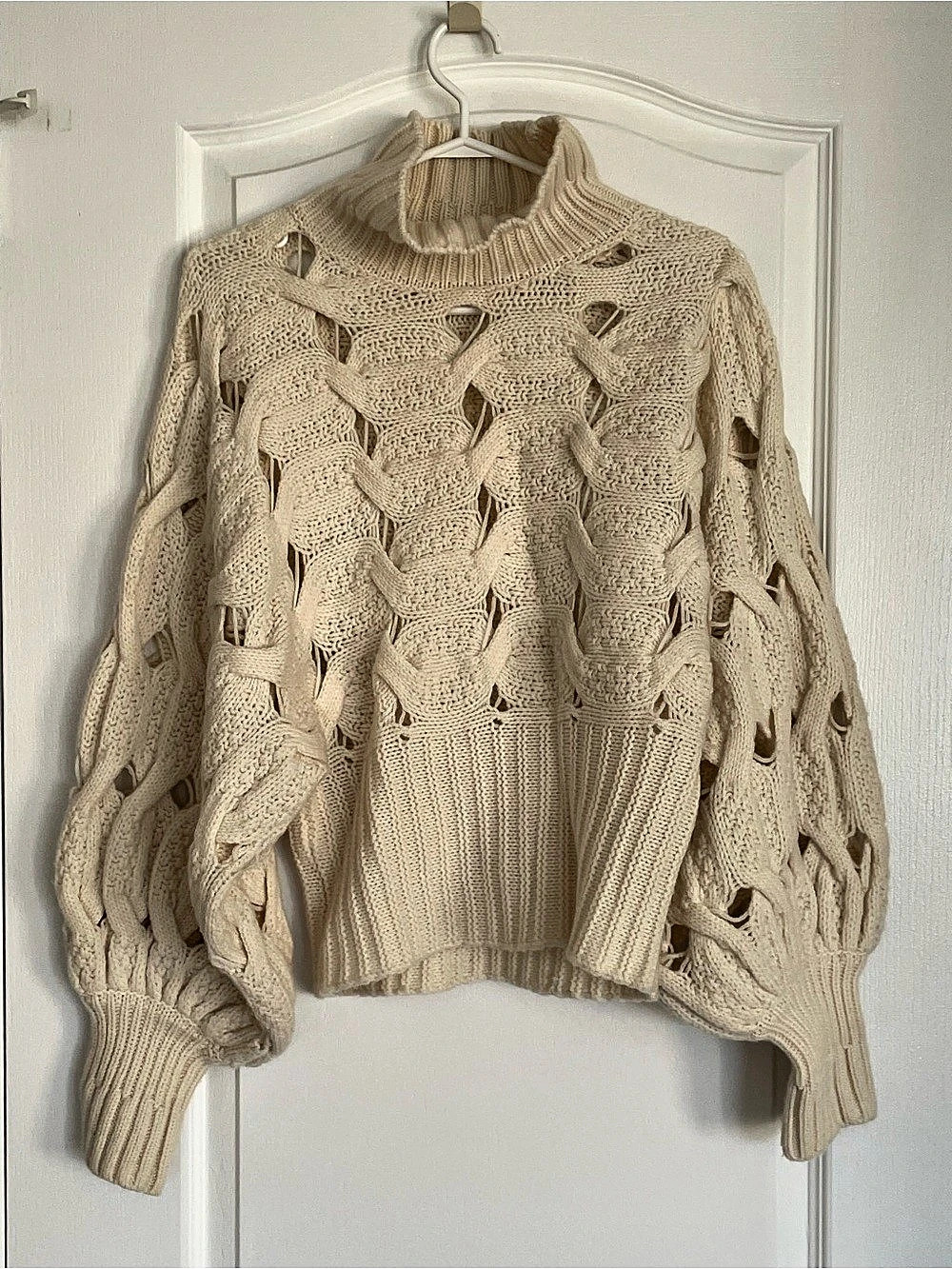 Open-Knit Turtleneck in Cream